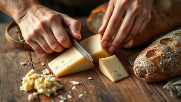 Hands slicing cheese at Sean Brock's Darling restaurant, rustic setting.