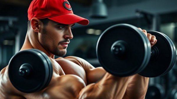 Antwan Rarcus focused on bicep workout, lifting dumbbells.