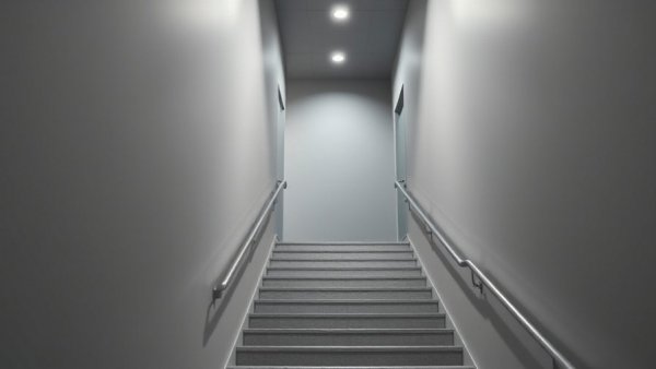 Modern stairwell in California apartment illustrating housing design.