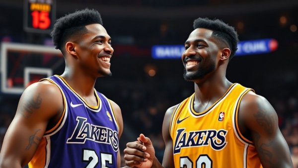 LeBron James returns, double-double Lakers beat Jazz, handshake celebration.