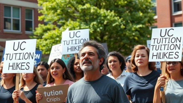 UC tuition hikes protest on university campus.