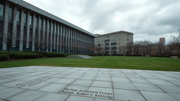RFK Inspiration Park showing neglect, with quotes and cloudy sky.