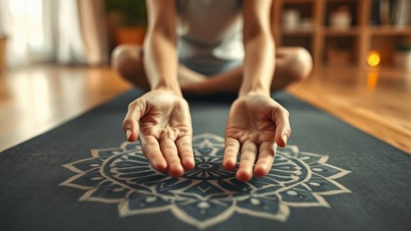Hands on yoga mat symbolize mindfulness techniques for anxiety.