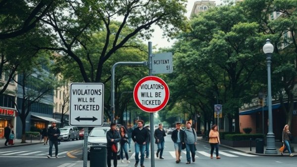California Daylighting Law parking restrictions in urban street view.