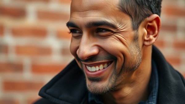 Close-up portrait of a smiling man outdoors in a dark coat.