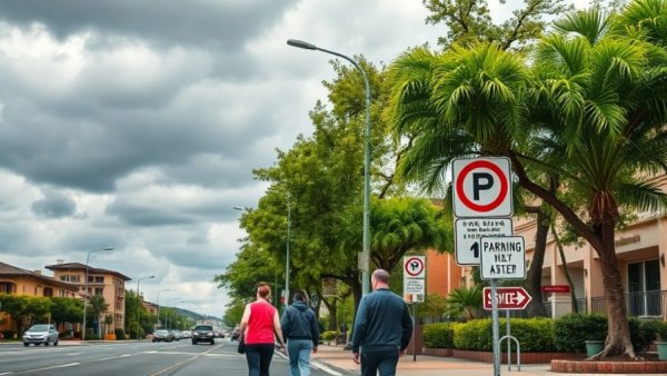 California Daylighting Law street scene with parking warning.