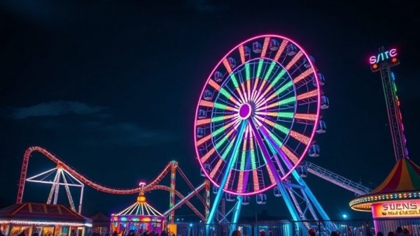 Pacific Wheel Thanksgiving Light Show at night with vibrant colors.