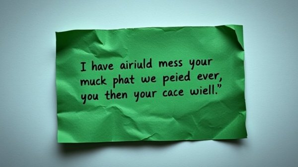 Threatening message on crumpled green paper, Yucaipa context.