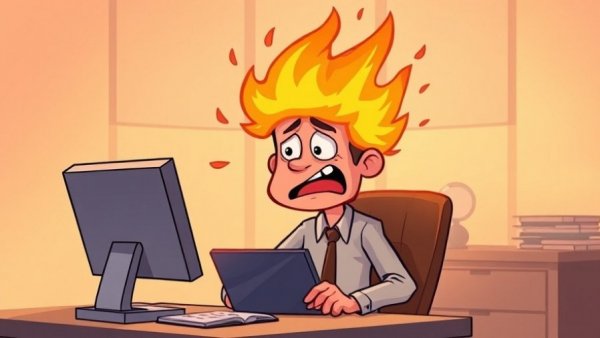 Cartoon showing burnout in the auto repair industry with fiery head.