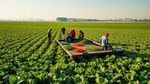 Impact of immigration policy on California farms with workers in field.