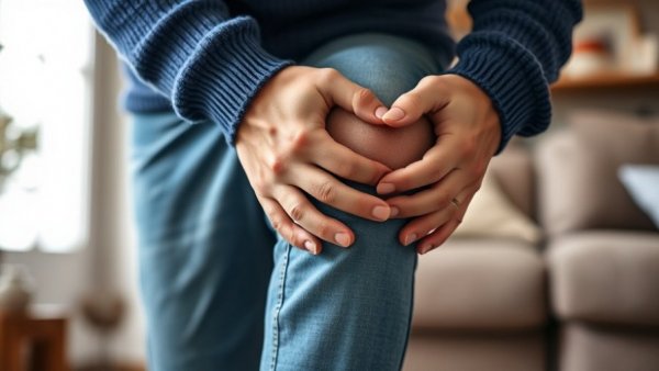 Living with Patellofemoral Pain - close-up of hands holding knee.