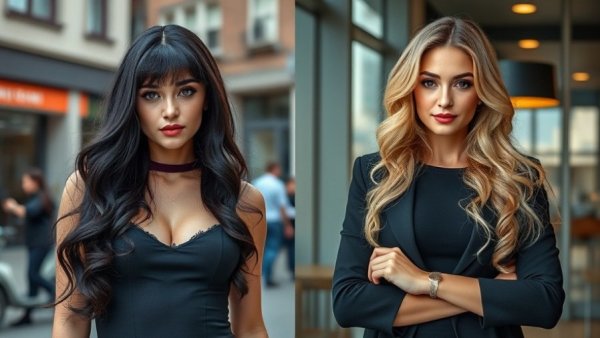 Women with winter haircuts expressing personality, urban and indoor settings.