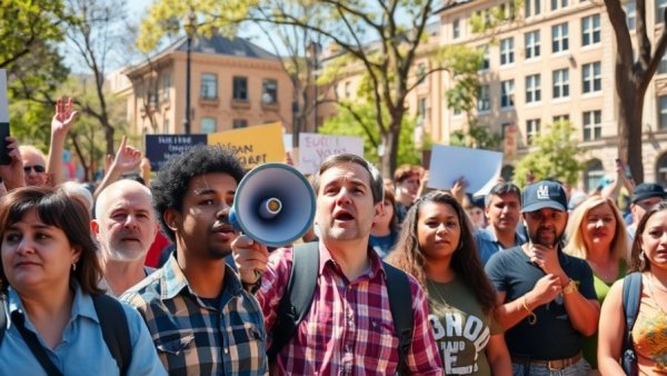 Protest against DACA arrests featuring diverse group rallying.
