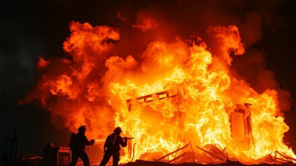 Firefighters battling blaze under Lachman fire restrictions, dramatic smoke.