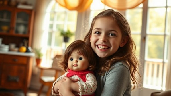 Young girl playing with a doll in sunny room, highlighting IKEA KALLAX uses.