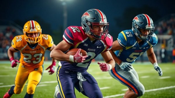 High school football players in action during championships match.
