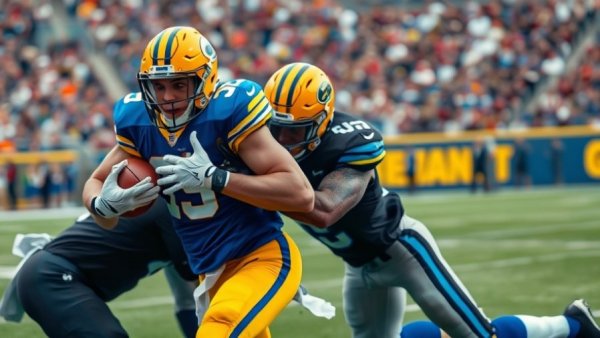 Kyren Williams on-field action during a football game tackle.