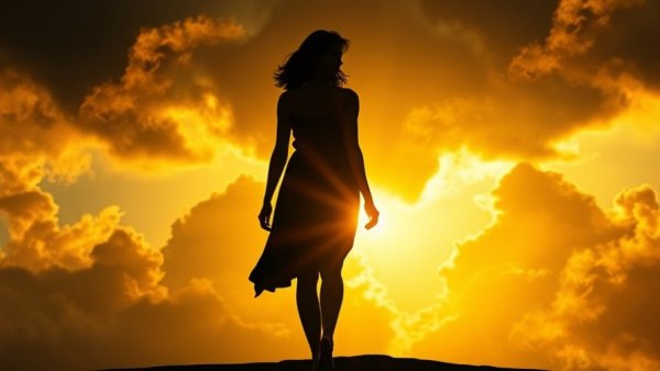 Abstract art of a woman stepping into light, letting go of societal expectations.