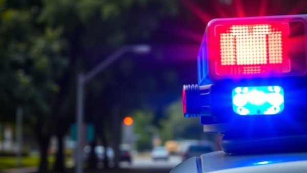 Police car with flashing lights related to tree trimmer fatalities.