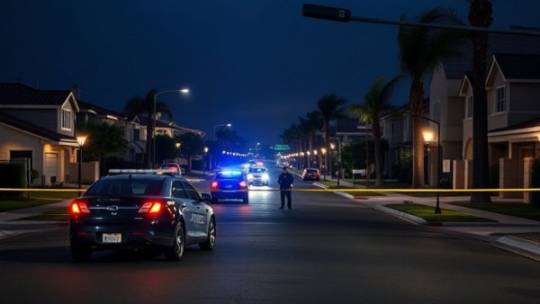 Simi Valley police manage double homicide crime scene at night.