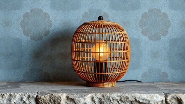 Unique affordable wicker table lamp with soft lighting.