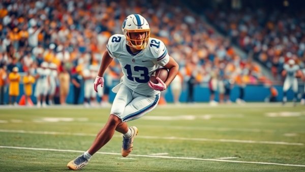 Jahmyr Gibbs 3 TD game action on the football field.