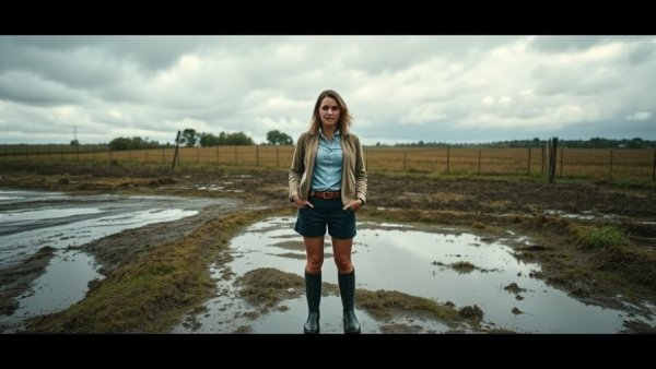 Woman standing near Tijuana River site highlighting sewage crisis.