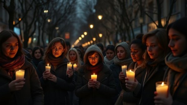 Candlelight vigil on dark urban street after MIT professor Nuno Loureiro shooting.