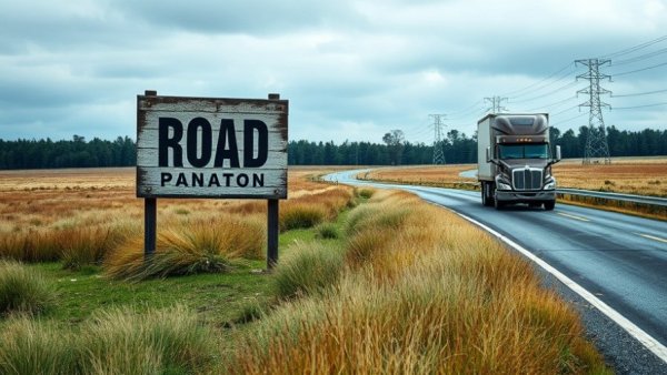 Sign on Prairie Band Potawatomi Reservation road with truck