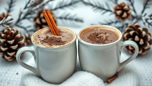 Healthier hot chocolate recipe with mugs, cinnamon, and chocolate