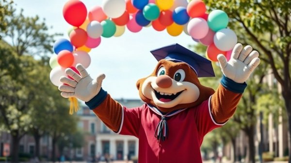 University mascot celebrating enrollment increase at University of Akron