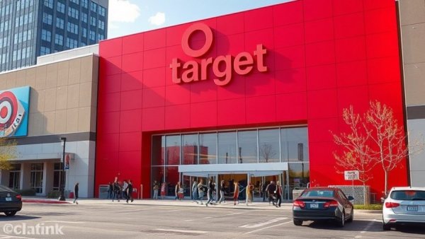 Target store exterior with red facade and people outside.