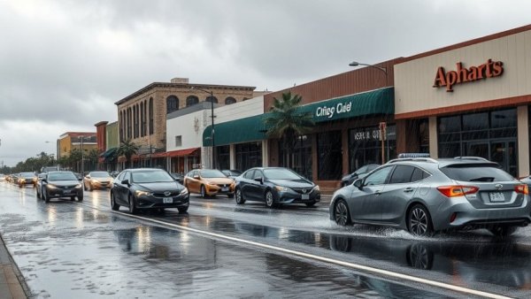 San Diego rain storm causing traffic and flooding risks on Christmas Eve, urban scene.
