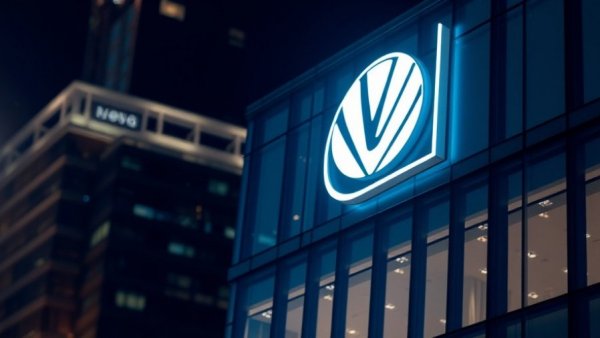 Backlit corporate logo at night related to FDA GLP-1 pill for obesity.