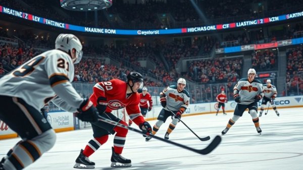 Intense ice hockey scene with Ducks player showing power play efficiency.