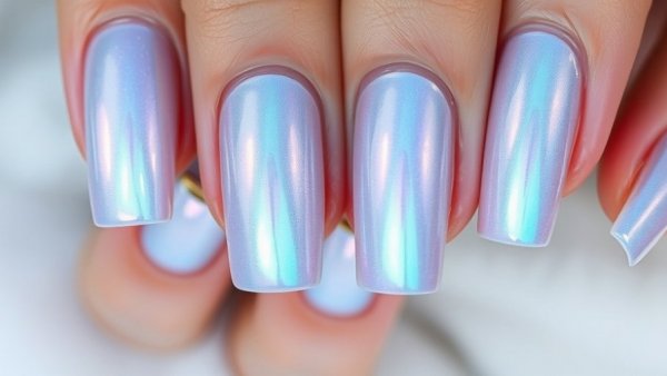 Holographic Ice Aurora nails shimmering with iridescent colors.