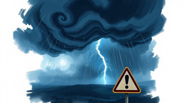 Illustration of storm warning sign with lightning and rain for rain preparation.