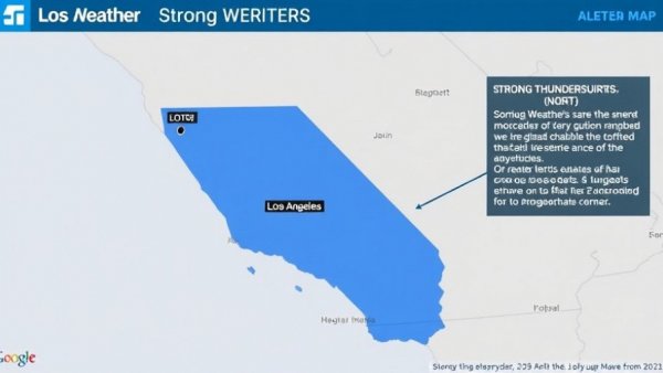 Thunderstorms warning map north of LA, Dec. 24.