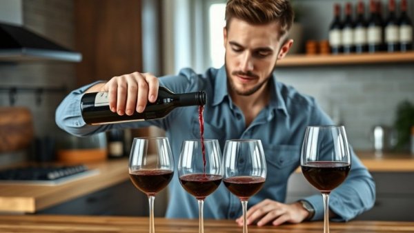 Person pouring wine with best wine opener accessory, modern kitchen setup.