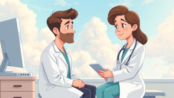 Holistic health consultation with doctor in surreal cloud setting.