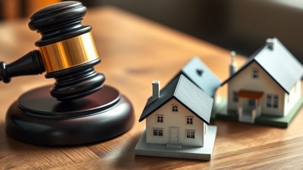 Probate delays depicted by gavel and house models.