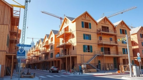 Housing construction site showcasing missing middle housing solutions with scaffolding.