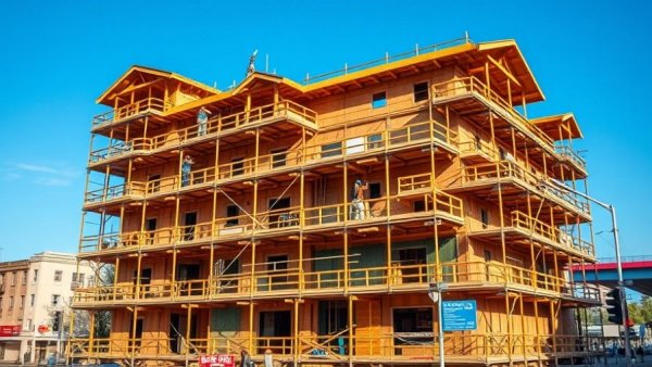 Wooden housing complex under construction, showcasing missing middle housing financing solutions.