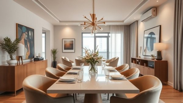 Minimalist centerpieces in a stylish dining room for New Year's Eve