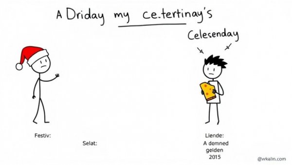 Humorous stick figure illustration of holiday traditions in North County San Diego.