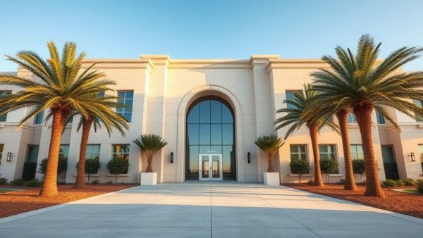 San Diego Foundation building front view, palm trees in sunny weather
