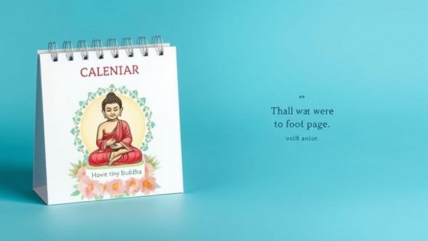 Tiny Buddha daily mindfulness calendar with floral design, blue background.