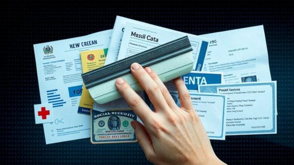 Data privacy representation with personal documents and squeegee.