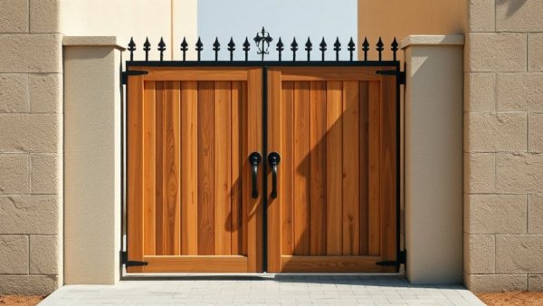 Sturdy wooden gate in San Diego County sunlight.