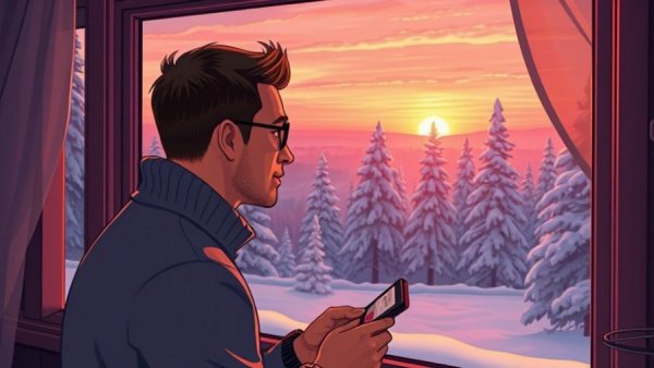 Reflective man appreciating self-worth beyond financial status with sunset view.